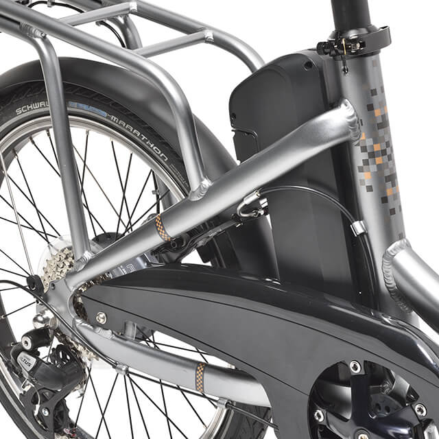 Détail du moteur TranzX du vélo pliant Peugeot eF02