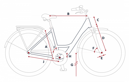 Croquis des mesures géométriques du vélo de ville Peugeot C02