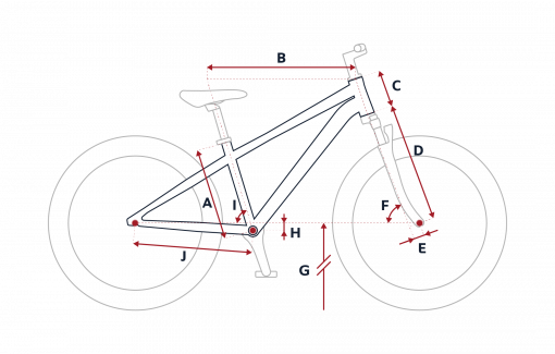 Croquis des mesures géométriques du VTT enfant Peugeot JM24