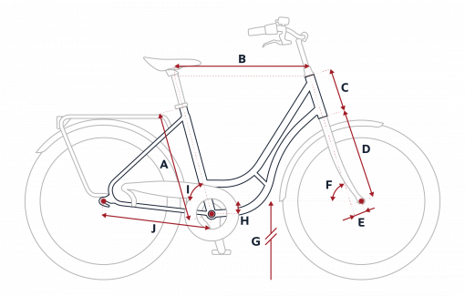 Croquis des mesures géométriques du vélo de ville Peugeot LC21
