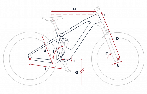 Croquis des mesures géométriques du VTT Peugeot M01 Full Suspension