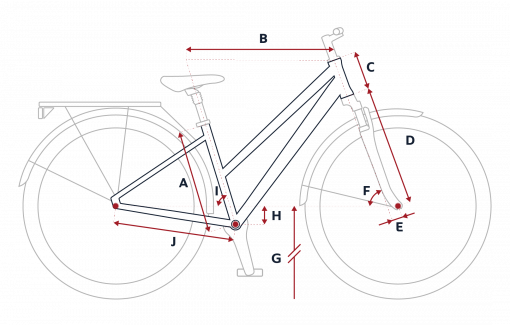 Croquis des mesures géométriques du VTC Peugeot T02 Mixte