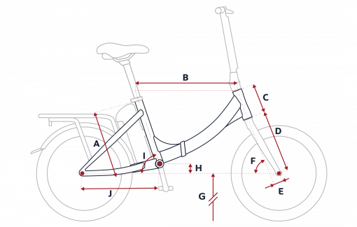 Croquis des mesures géométriques du vélo électrique pliant Peugeot eF01