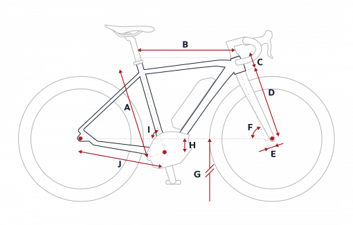 Croquis des mesures géométriques du vélo de route électrique Peugeot eR02