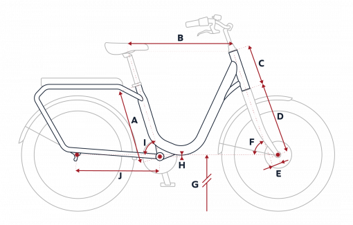 Croquis des mesures géométriques du vélo électrique Peugeot eLC01